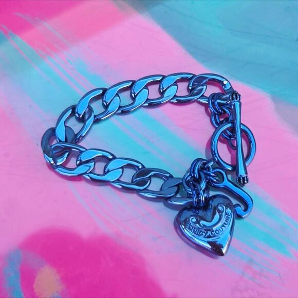 Juicy Couture Y2K Rare Metallic Blue Charm Puffy Heart Vintage Starter Bracelet - Picture 3 of 9